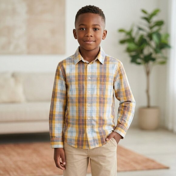 Boys Size 8 Bundle Route 66 & Cherokee Plaid Button Down Shirts LS SS - Picture 2 of 9